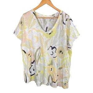 RACHEL ZOE Tunic Top Linen Abstract Floral Plus Size 2X Yellow Resort Relaxed